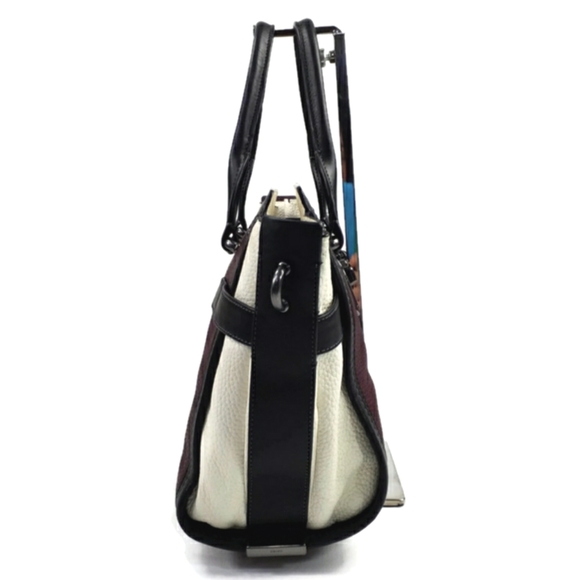 Coach Pebbled Leather COH Swagger Burgundy Colorblock Satchel Purse Chain Strap - Picture 3 of 16